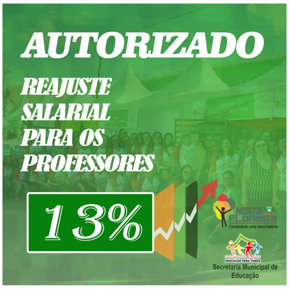 Prefeitura de Nova Floresta anuncia reajuste de 13% no salário dos professores da rede municipal