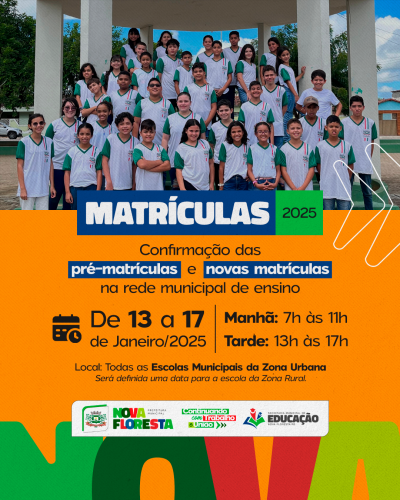 Matrículas Abertas para a Rede Municipal de Ensino